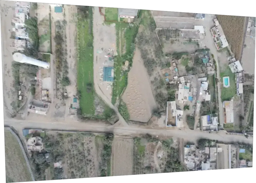 Rectified aerial photo of an urban area with streets and blocks