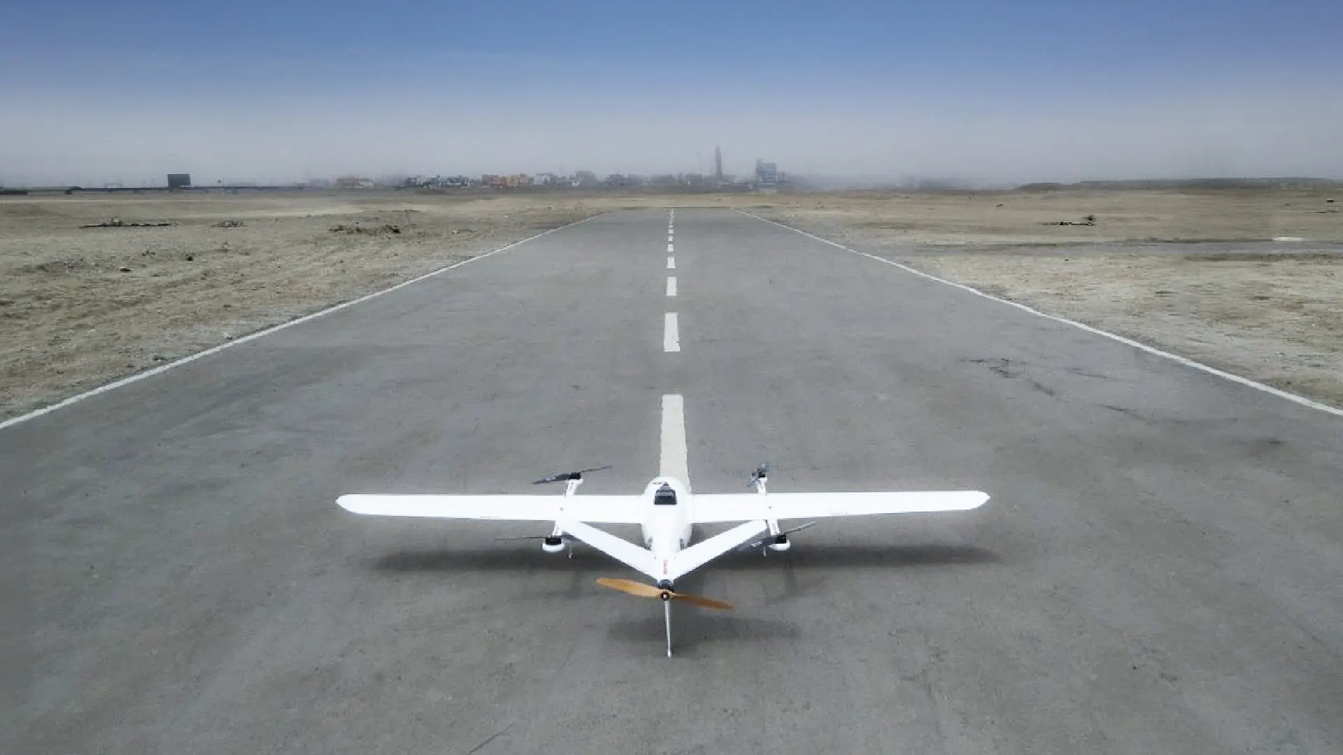 Robotic Air Systems VTOL aircraft lined up on the runway, ready for take-off